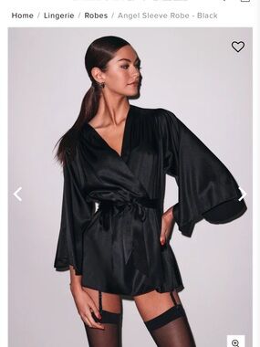 Fleur du Mal Black Satin Angel Sleeve Robe